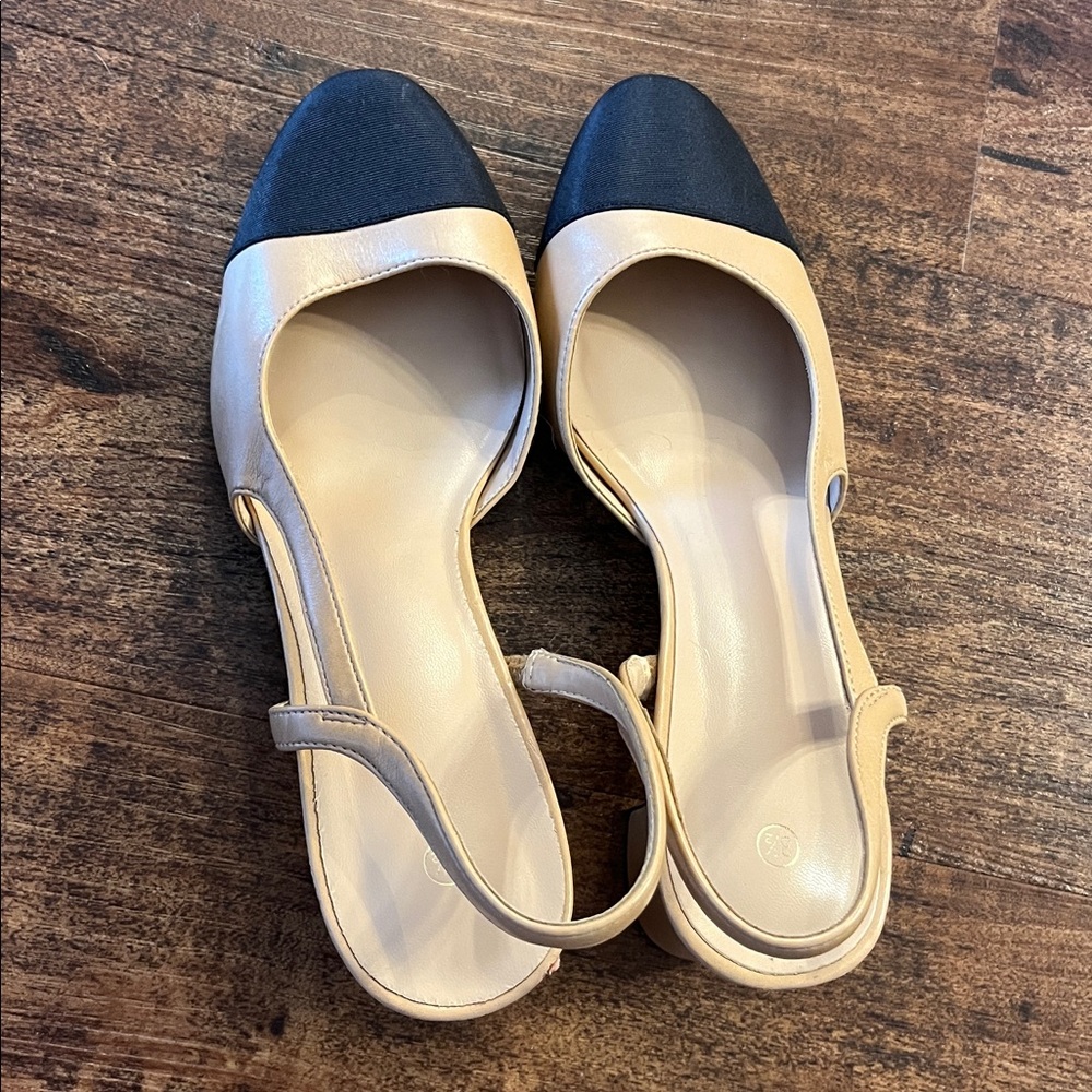 Cap Toe Slingback Color Blocked Kitten Heels - Picture 2 of 5